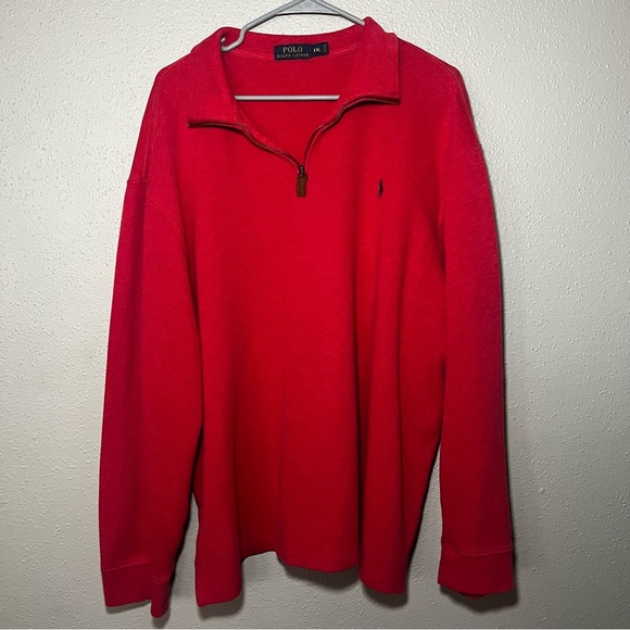 Polo‎ Ralph Lauren Sweater Mens 2XLT Tall Red 1/4 Zip Pullover Mock Neck - Picture 1 of 8
